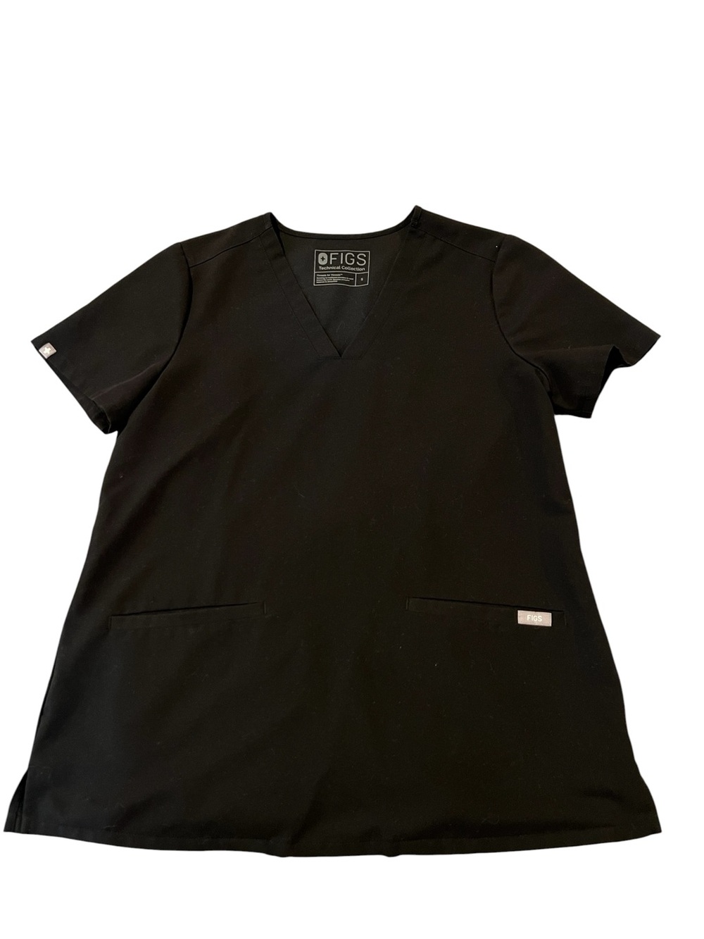 FIGS Technical Collection Black Scrub Top Small Minimal Modern Medical Uniform